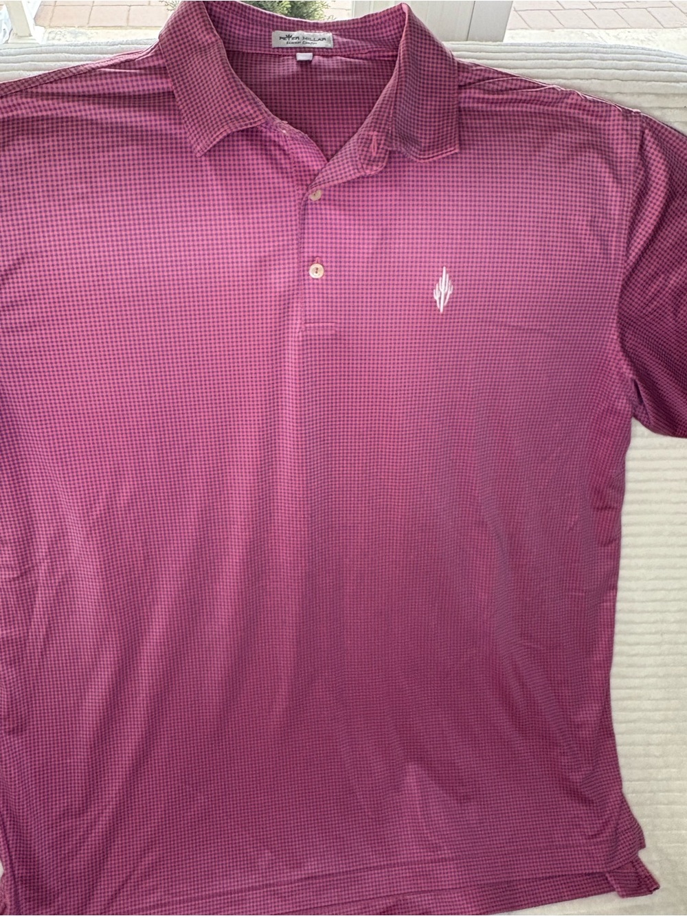 Peter Millar Summer Comfort Golf Polo Mens XXL Purple Pink Gingham Cactus